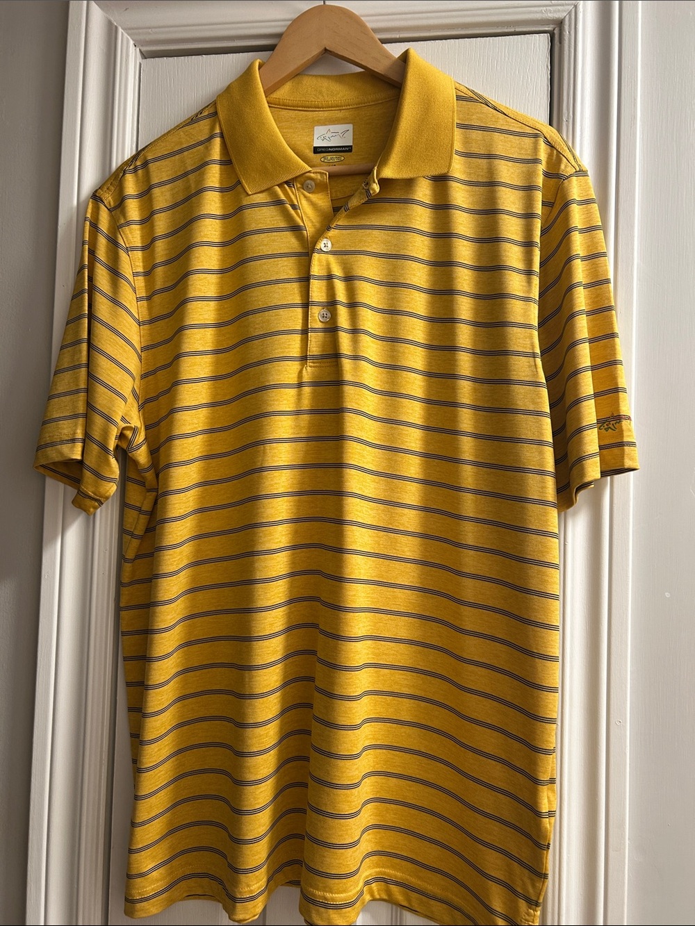 Greg Norman Collection Yellow and Gray Striped Polo